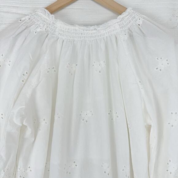 Tart Mia White Eyelet Dress Women L Ruffle Hem Peasant Dainty Cotton Cottagecore - Picture 9 of 15
